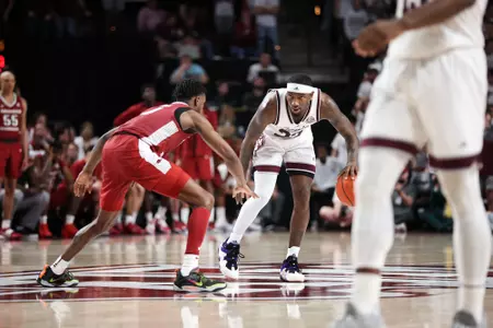 COLLEGE STATION, TX - February 15, 2023 - during the Men's Basketball game between the Arkansas Razorbacks and the Texas A&M Aggies at Reed Arena in College Station, TX. Photo By Craig Bisacre/Texas A&M Athletics