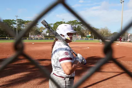 COLLEGE STATION, TX - February 17, 2023 - Infielder Aiyana Coleman #17 of the Texas A&M Aggies during the game between the Arizona Wildcats and the Texas A&M Aggies at Eddie C. Moore Complex in Clearwater, FL. Photo By Brendall O'Banon/Texas A&M Athletics