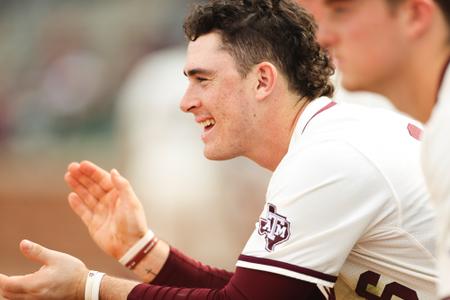 COLLEGE STATION, TX - February 19, 2023 - Infielder Ryan Targac #16 of the Texas A&M Aggies during the game between the Seattle Redhawks and the Texas A&M Aggies at Blue Bell Park in College Station, TX. Photo By Hayden Carroll/Texas A&M Athletics

