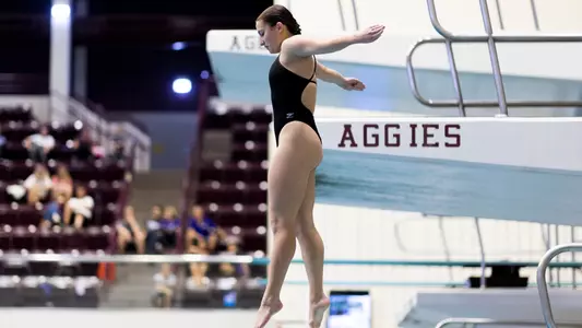 COLLEGE STATION, TX - November 04, 2022 - Alyssa Clairmont of the Texas A&M Aggies during the game between the TCU Horned Frogs and the Texas A&M Aggies at Rec Center Natatorium in College Station, TX. Photo By Ethan Mito/Texas A&M Athletics