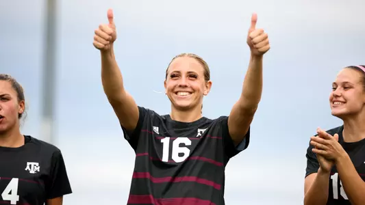PENSACOLA, FL - October 30, 2022 - Defender Carolyn Calzada #16 of the Texas A&M Aggies during the game between the Mississippi St. Bulldogs and the Texas A&M Aggies at Ashton Brosnaham Soccer Complex in Pensacola, FL. Photo By Ethan Mito/Texas A&M Athletics