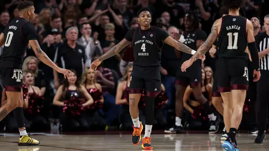 COLLEGE STATION, TX - February 21, 2023 - Guard Wade Taylor IV #4 of the Texas A&M Aggies during the Men's Basketball game between the Tennessee Volunteers and the Texas A&M Aggies at Reed Arena in College Station, TX. Photo By Evan Pilat/Texas A&M Athletics