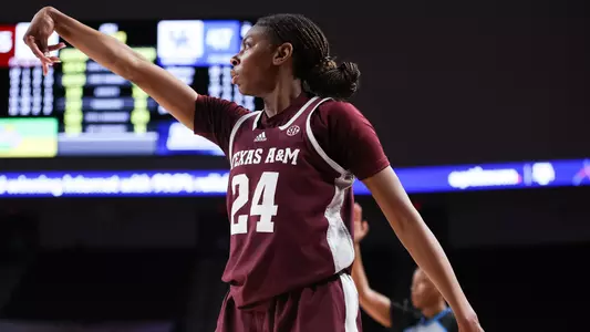 COLLEGE STATION, TX - February 23, 2023 - Guard Sahara Jones #24 of the Texas A&M Aggies during the game between the Kentucky Wildcats and the Texas A&M Aggies at Reed Arena in College Station, TX. Photo By Ethan Mito/Texas A&M Athletics