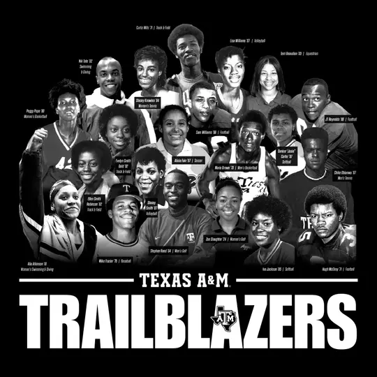 graphic showing all the first Black athletes in every sport at Texas A&M.