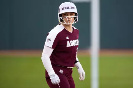 COLLEGE STATION, TX - February 09, 2023 - Utility/Catcher Gracyn Coleman #22 of the Texas A&M Aggies during the Softball game between the Tarleton State Texans and the Texas A&M Aggies at Davis Diamond in College Station, TX. Photo By Craig Bisacre/Texas A&M Athletics