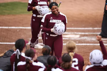 FAYETTEVILLE, AR - March 12, 2023 - Outfielder Morgan Smith #23 of the Texas A&M Aggies during the game between the Arkansas Razorbacks and the Texas A&M Aggies at Bogle Park in Fayetteville, AR. Photo By Ethan Mito/Texas A&M Athletics