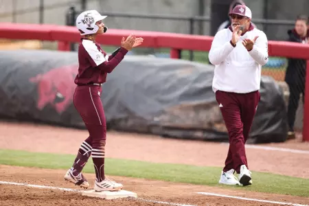 FAYETTEVILLE, AR - March 12, 2023 - Infielder Rylen Wiggins #2 of the Texas A&M Aggies during the game between the Arkansas Razorbacks and the Texas A&M Aggies at Bogle Park in Fayetteville, AR. Photo By Ethan Mito/Texas A&M Athletics
