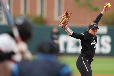 COLLEGE STATION, TX - March 18, 2023 - Pitcher Madison Preston #14 of the Texas A&M Aggies during the game between the Georgia Bulldogs and the Texas A&M Aggies at Davis Diamond in College Station, TX. Photo By Evan Pilat/Texas A&M Athletics