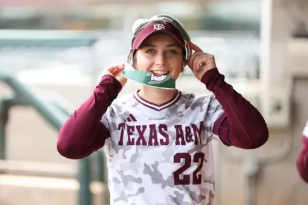 COLLEGE STATION, TX - March 19, 2023 - Catcher/Infielder Gracyn Coleman #22 of the Texas A&M Aggies during the game between the Georgia Bulldogs and the Texas A&M Aggies at Davis Diamond in College Station, TX. Photo By Evan Pilat/Texas A&M Athletics