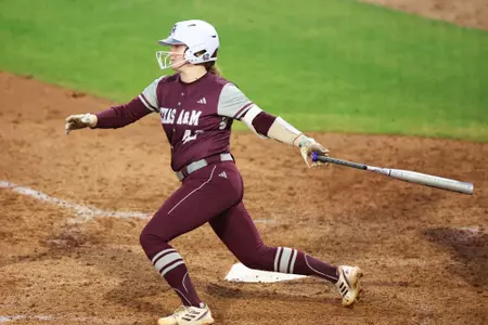 COLLEGE STATION, TX - March 22, 2023 - Catcher Julia Cottrill #42 of the Texas A&M Aggies during the game between the LA Tech Bulldogs and the Texas A&M Aggies at Davis Diamond in College Station, TX. Photo By Evan Pilat/Texas A&M Athletics