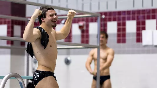 COLLEGE STATION, TX - November 04, 2022 - Victor Povzner of the Texas A&M Aggies during the game between the TCU Horned Frogs and the Texas A&M Aggies at Rec Center Natatorium in College Station, TX. Photo By Ethan Mito/Texas A&M Athletics