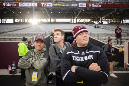 COLLEGE STATION, TX - November 05, 2022 - Photographers Ethan Mito, Aiden Shertzer, and Evan Pilat during the game between the Florida Gators and the Texas A&M Aggies at Kyle Field in College Station, TX. Photo By Brendall O'Banon/Texas A&M Athletics