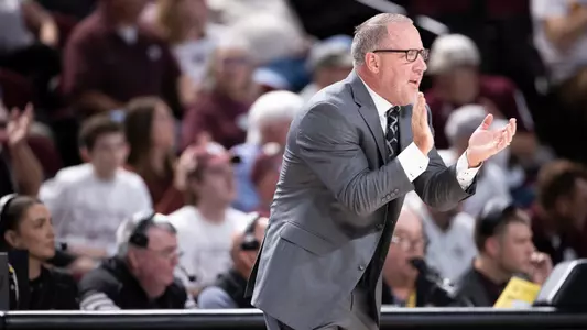 COLLEGE STATION, TX - January 18, 2023 - Head Coach Buzz Williams of the Texas A&M Aggies during the game between the Gators and the Texas A&M Aggies at Reed Arena in College Station, TX. Photo By Brooke Humphrey/Texas A&M Athletics