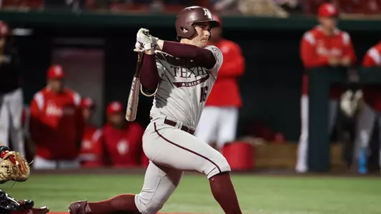 HOUSTON, TX - March 14, 2023 - Utility Player Ryan Targac #16 of the Texas A&M Aggies during the game between the Houston Cougars and the Texas A&M Aggies at Cougar Field in Houston, TX. Photo By Ethan Mito/Texas A&M Athletics