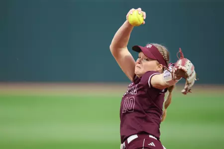 COLLEGE STATION, TX - March 29, 2023 - Pitcher Shaylee Ackerman #10 of the Texas A&M Aggies during the game between the Incarnate Word Cardinals and the Texas A&M Aggies at Davis Diamond in College Station, TX. Photo By Evan Pilat/Texas A&M Athletics