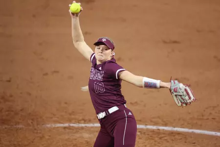 COLLEGE STATION, TX - March 29, 2023 - Pitcher Shaylee Ackerman #10 of the Texas A&M Aggies during the game between the Incarnate Word Cardinals and the Texas A&M Aggies at Davis Diamond in College Station, TX. Photo By Evan Pilat/Texas A&M Athletics