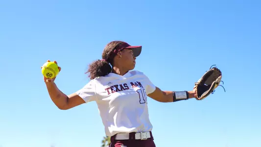 COLLEGE STATION, TX - February 18, 2023 - Outfielder Keely Williams #18 of the Texas A&M Aggies during the game between the Nebraska Cornhuskers and the Texas A&M Aggies at Eddie C. Moore Complex in Clearwater, FL. Photo By Brendall O'Banon/Texas A&M Athletics