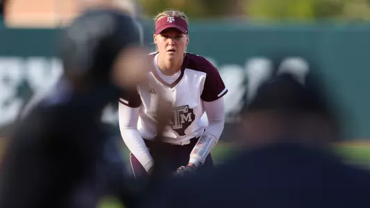 COLLEGE STATION, TX - April 10, 2023 - Pitcher Shaylee Ackerman #10 of the Texas A&M Aggies during the game between the Mississippi St. Bulldogs and the Texas A&M Aggies at Davis Diamond in College Station, TX. Photo By Evan Pilat/Texas A&M Athletics