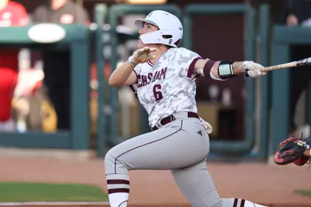 COLLEGE STATION, TX - April 12, 2023 - Infielder Trinity Cannon #6 of the Texas A&M Aggies during the game between the Louisiana Ragin' Cajuns and the Texas A&M Aggies at Davis Diamond in College Station, TX. Photo By Evan Pilat/Texas A&M Athletics