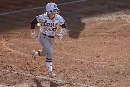 COLLEGE STATION, TX - April 12, 2023 - Catcher Julia Cottrill #42 of the Texas A&M Aggies during the game between the Louisiana Ragin' Cajuns and the Texas A&M Aggies at Davis Diamond in College Station, TX. Photo By Evan Pilat/Texas A&M Athletics
