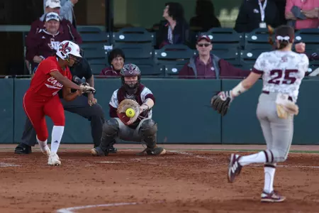 COLLEGE STATION, TX - April 12, 2023 - Catcher Julia Cottrill #42 of the Texas A&M Aggies during the game between the Louisiana Ragin' Cajuns and the Texas A&M Aggies at Davis Diamond in College Station, TX. Photo By Evan Pilat/Texas A&M Athletics