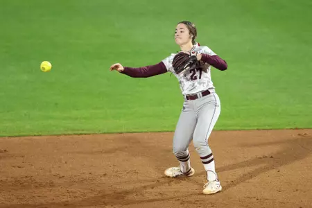 COLLEGE STATION, TX - April 12, 2023 - Catcher/Outfielder Riley Valentine #27 of the Texas A&M Aggies during the game between the Louisiana Ragin' Cajuns and the Texas A&M Aggies at Davis Diamond in College Station, TX. Photo By Evan Pilat/Texas A&M Athletics