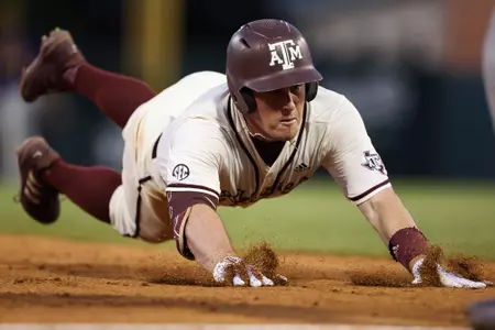 COLLEGE STATION, TX - April 19, 2023 - Utility Player Ryan Targac #16 of the Texas A&M Aggies during the game between the Prairie View A&M Panthers and the Texas A&M Aggies at Blue Bell Park in College Station, TX. Photo By Ethan Mito/Texas A&M Athletics