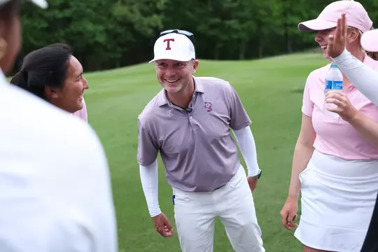 HOOVER, AL - April 15, 2023 - Head Coach Gerrod Chadwell of the Texas A&M Aggies during the SEC Women's Golf Championship semifinals between the South Carolina Gamecocks and the Texas A&M Aggies at Greystone Golf and Country Club in Hoover, AL. Photo By Ethan Mito/Texas A&M Athletics