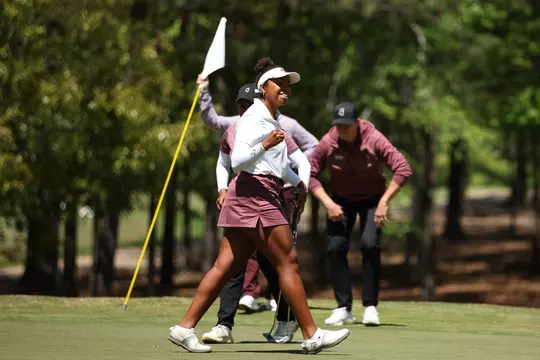 HOOVER, AL - April 16, 2023 - Zoe Slaughter of the Texas A&M Aggies during the SEC Women's Golf Championship finals between the Mississippi State Bulldogs and the Texas A&M Aggies at Greystone Golf and Country Club in Hoover, AL. Photo By Ethan Mito/Texas A&M Athletics