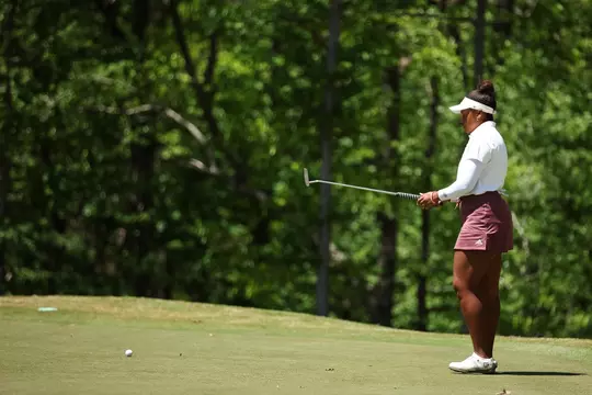 HOOVER, AL - April 16, 2023 - Zoe Slaughter of the Texas A&M Aggies during the SEC Women's Golf Championship finals between the Mississippi State Bulldogs and the Texas A&M Aggies at Greystone Golf and Country Club in Hoover, AL. Photo By Ethan Mito/Texas A&M Athletics