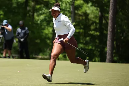 HOOVER, AL - April 16, 2023 - Zoe Slaughter of the Texas A&M Aggies during the SEC Women's Golf Championship finals between the Mississippi State Bulldogs and the Texas A&M Aggies at Greystone Golf and Country Club in Hoover, AL. Photo By Ethan Mito/Texas A&M Athletics