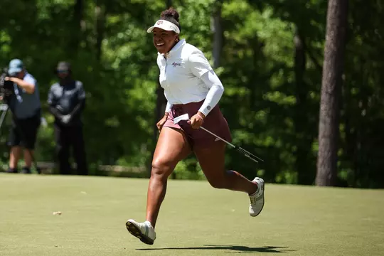 HOOVER, AL - April 16, 2023 - Zoe Slaughter of the Texas A&M Aggies during the SEC Women's Golf Championship finals between the Mississippi State Bulldogs and the Texas A&M Aggies at Greystone Golf and Country Club in Hoover, AL. Photo By Ethan Mito/Texas A&M Athletics