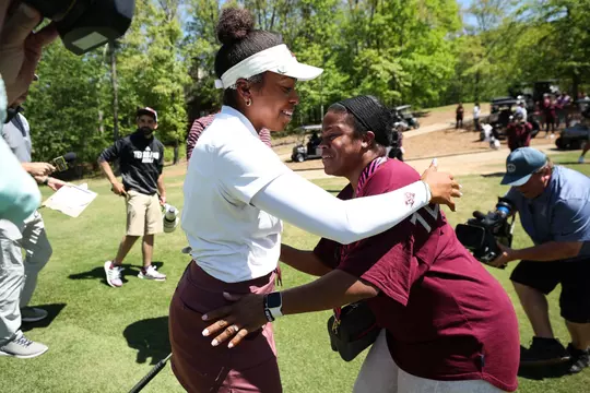 HOOVER, AL - April 16, 2023 - Zoe Slaughter of the Texas A&M Aggies during the SEC Women's Golf Championship finals between the Mississippi State Bulldogs and the Texas A&M Aggies at Greystone Golf and Country Club in Hoover, AL. Photo By Ethan Mito/Texas A&M Athletics