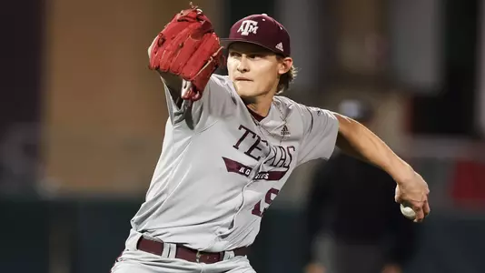 HOUSTON, TX - March 14, 2023 - Pitcher Will Johnston #15 of the Texas A&M Aggies during the game between the Houston Cougars and the Texas A&M Aggies at Cougar Field in Houston, TX. Photo By Ethan Mito/Texas A&M Athletics