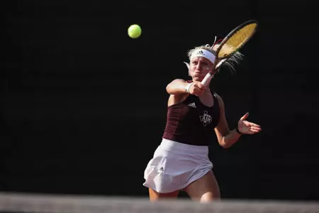 COLLEGE STATION, TX - May 12, 2023 - Daria Smetannikov of the Texas A&M Aggies during the game between the Tennessee Volunteers and the Texas A&M Aggies at Mitchell Tennis Center in College Station, TX. Photo By Hayden Carroll/Texas A&M Athletics