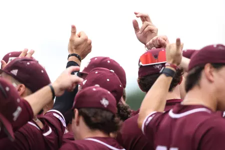 COLLEGE STATION, TX - May 13, 2023 - Texas A&M Aggies baseball team during the game between the Alabama Crimson Tide and the Texas A&M Aggies at Blue Bell Park in College Station, TX. Photo By Hayden Carroll/Texas A&M Athletics