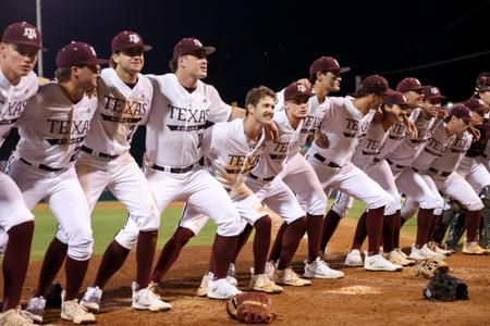 COLLEGE STATION, TX - May 02, 2023 - Texas A&M Baseball Team during the game between the Tarleton Texans and the Texas A&M Aggies at Blue Bell Park in College Station, TX. Photo By Wesley Bowers/Texas A&M Athletics

