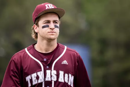 Hoover, Alabama - May 24, 2023 - Infielder Hunter Haas #2 of the Texas A&M Aggies during the game between the Arkansas Razorbacks and the Texas A&M Aggies at the Hoover Met in Hoover, Alabama. Photo By Rachel Mahan