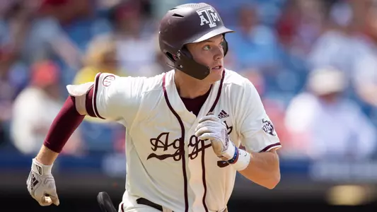 Hoover, Alabama - May 27, 2023 - Infielder/Outfielder Jack Moss #9 of the Texas A&M Aggies during the game between the Arkansas Razorbacks and the Texas A&M Aggies at the Hoover Met in Hoover, Alabama. Photo By Rachel Mahan