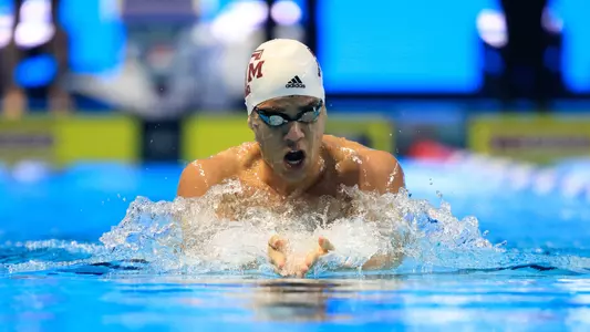 Alex Sanchez swims the breaststroke at Phillip 66 National Championships