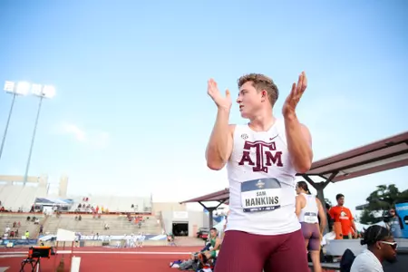 AUSTIN, TX - June 07, 2023 - Sam Hankins of the Texas A&M Aggies during day 1 of the NCAA Outdoor Track and Field Championships at Mike A. Myers Stadium in Austin, Texas. Photo By Aiden Shertzer/Texas A&M Athletics