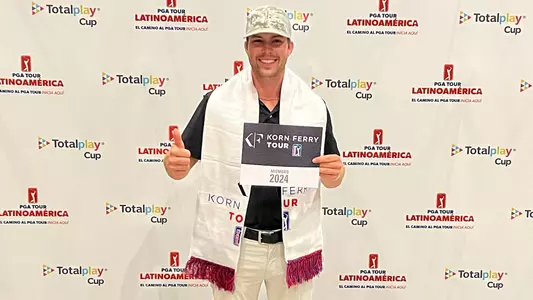 Walker Lee poses with 2024 Korn Ferry Tour Member Card