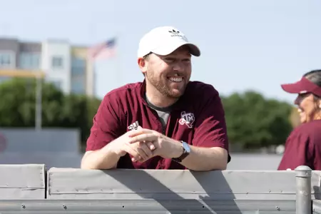 HOUSTON, TX - May 03, 2023 - Associate Director of Athletic Communications Tyler Pounds of the Texas A&M Aggies during the game between the Houston Cougars and the Texas A&M Aggies at Cougar Softball Stadium in Houston, TX. Photo By Evan Pilat
