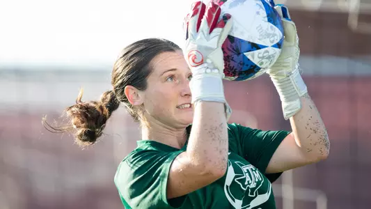 COLLEGE STATION, TX - August 03, 2023 - Goalkeeper Grace McClellan #25 of the Texas A&M Aggies during soccer practice at Ellis Field in College Station, TX. Photo By Jonathan Taffet/Texas A&M Athletics