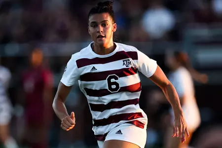 COLLEGE STATION, TX - August 17, 2023 - Forward/Midfielder Andersen Williams #6 of the Texas A&M Aggies during the game between the Florida State Seminoles and the Texas A&M Aggies at Ellis Field in College Station, TX. Photo By Craig Bisacre/Texas A&M Athletics