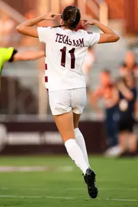 COLLEGE STATION, TX - August 17, 2023 - Forward Sammy Smith #11 of the Texas A&M Aggies during the game between the Florida State Seminoles and the Texas A&M Aggies at Ellis Field in College Station, TX. Photo By Ethan Mito/Texas A&M Athletics