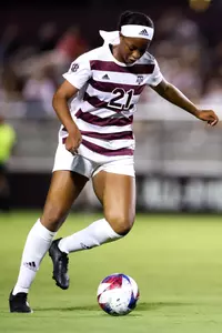 COLLEGE STATION, TX - August 17, 2023 - Forward Jazmine Wilkinson #21 of the Texas A&M Aggies during the game between the Florida State Seminoles and the Texas A&M Aggies at Ellis Field in College Station, TX. Photo By Ethan Mito/Texas A&M Athletics