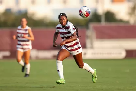 COLLEGE STATION, TX - August 20, 2023 - Forward MaKhiya McDonald #5 of the Texas A&M Aggies during the game between the Washington State Cougars and the Texas A&M Aggies at Ellis Field in College Station, TX. Photo By Brendall O'Banon/Texas A&M Athletics