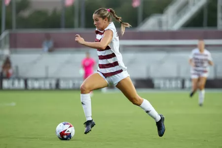 COLLEGE STATION, TX - August 20, 2023 - Midfielder/Defender Adysen Armenta #4 of the Texas A&M Aggies during the game between the Washington State Cougars and the Texas A&M Aggies at Ellis Field in College Station, TX. Photo By Aiden Shertzer/Texas A&M Athletics