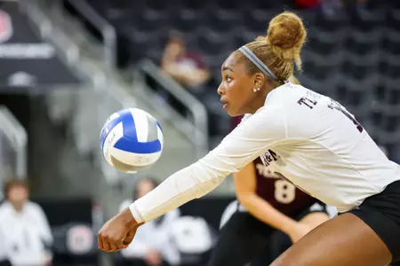 OMAHA, NE - August 26, 2023 - Outside Hitter Bianna Muoneke #13 of the Texas A&M Aggies during the game between the Pepperdine Waves and the Texas A&M Aggies at Baxter Arena in Omaha, NE. Photo By Brendall O'Banon